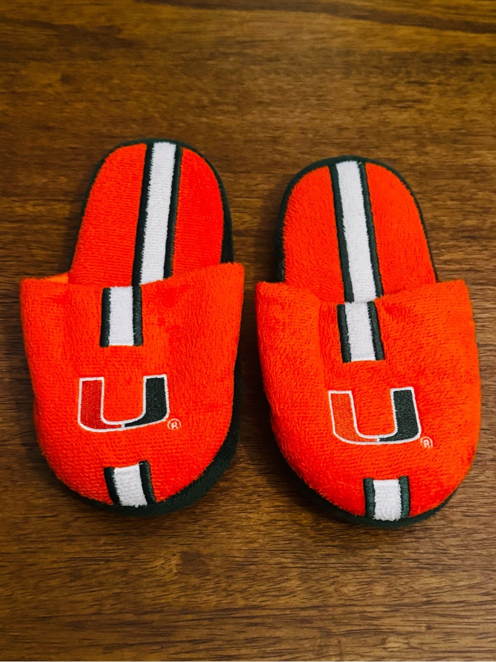 University of Miami Hurricanes Kids Plush House Slippers Orange “The U” (M)
